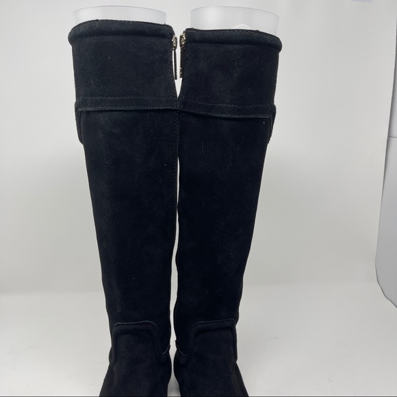 Tory Burch Women's Size 8.5 Selma Softy Suede Riding Logo Black Boots 4196 - Picture 6 of 12